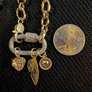Dragonfly/Fairy Wing, Heart Carabiner Necklace, Gold - 20 inch - - LadybugfeetDesigns -