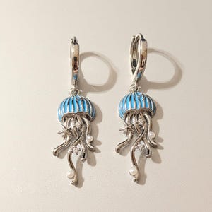 Jellyfish Huggie Hoop earrings, Silver - 15mm - - LadybugfeetDesigns -