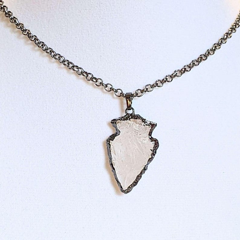 White Quartz Crystal Arrowhead necklace, 18- 24 inch - - LadybugfeetDesigns -