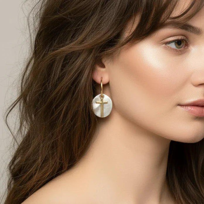 Cross Two-Tone Dangle Earrings - - LadybugfeetDesigns -