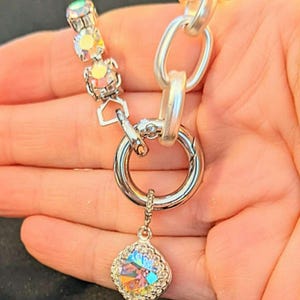 Crystal & Silver Snap Ring Necklace, Matte Silver - 22 inch - - LadybugfeetDesigns -