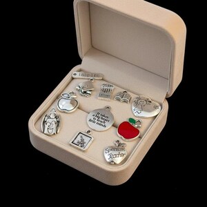 Teacher Charm Box - 11 pc., Silver - - LadybugfeetDesigns -