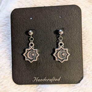 Crescent Moon/Star Charm Drop Stud Earrings-Silver - - LadybugfeetDesigns -