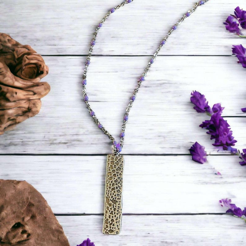 Silver Tag Crystal Bead Necklace, 20 inch - - LadybugfeetDesigns -