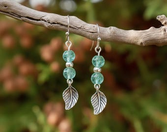 Leaf Crackle Glass Earrings