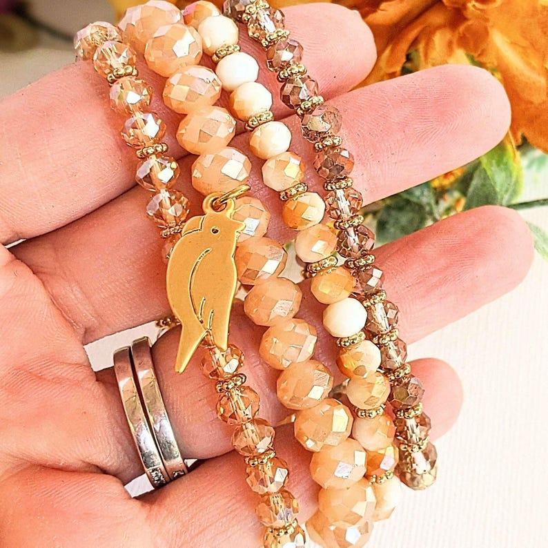 Parrot Champagne Stretch Bracelet Stack - - LadybugfeetDesigns -