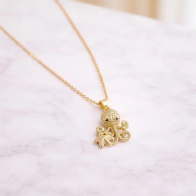 CZ Octopus necklace, Gold - 20 inch - - LadybugfeetDesigns -