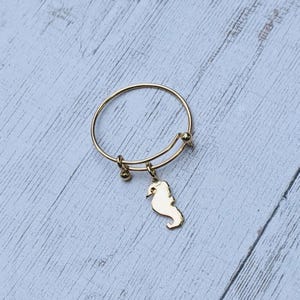 Tiny Seahorse Dangle Adjustable Charm Ring- Gold - - LadybugfeetDesigns -