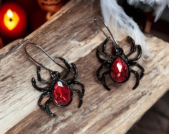 Red Crystal Spider Earrings