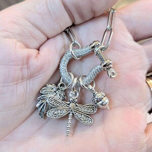 Forest Friends Dragonfly Shackle Clasp Carabiner Necklace, Silver - Adjusts up to 20 inches - - LadybugfeetDesigns -