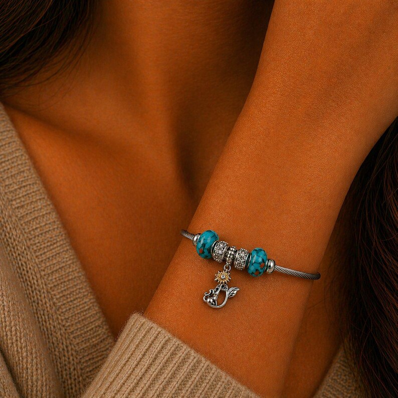 Playful Kitty Euro Cuff Wrap Bracelet, Silver - - LadybugfeetDesigns -