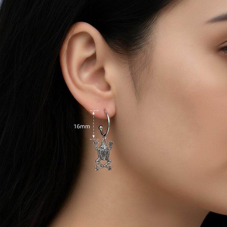 Fancy Frog Hoop Earrings, Silver - 16mm - - LadybugfeetDesigns -