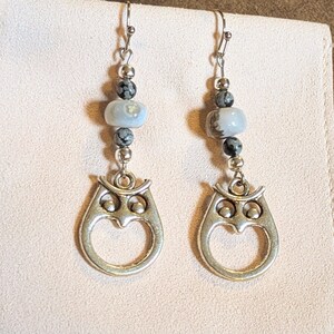 Owl Boulder Opal Beaded Hook Earrings, Silver - - LadybugfeetDesigns -