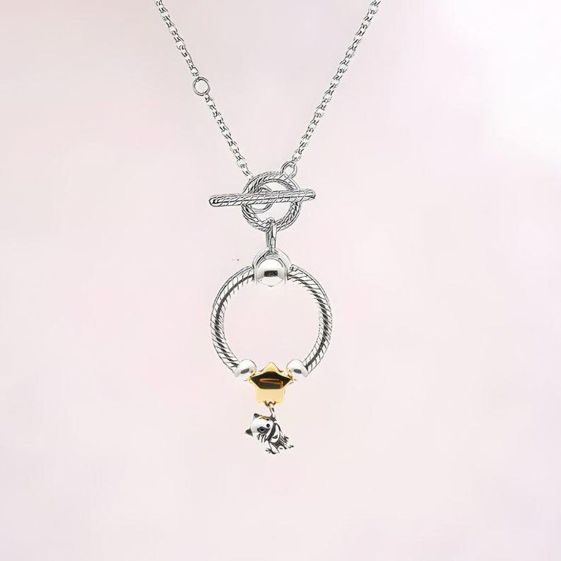 Kitty And Balloon Sterling Silver Toggle Charm Necklace, 20 inches - - LadybugfeetDesigns -