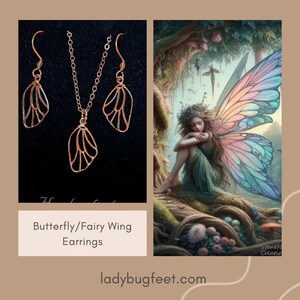 Butterfly/Fairy Wing Rose Gold necklace/earrings set, 18 inch - - LadybugfeetDesigns -