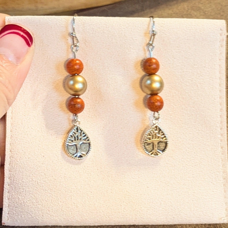Teardrop Tree of Life Hook Earrings, Silver - - LadybugfeetDesigns -