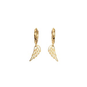 Angel Wing Huggie Hoop earrings, Gold - 15mm - - LadybugfeetDesigns -