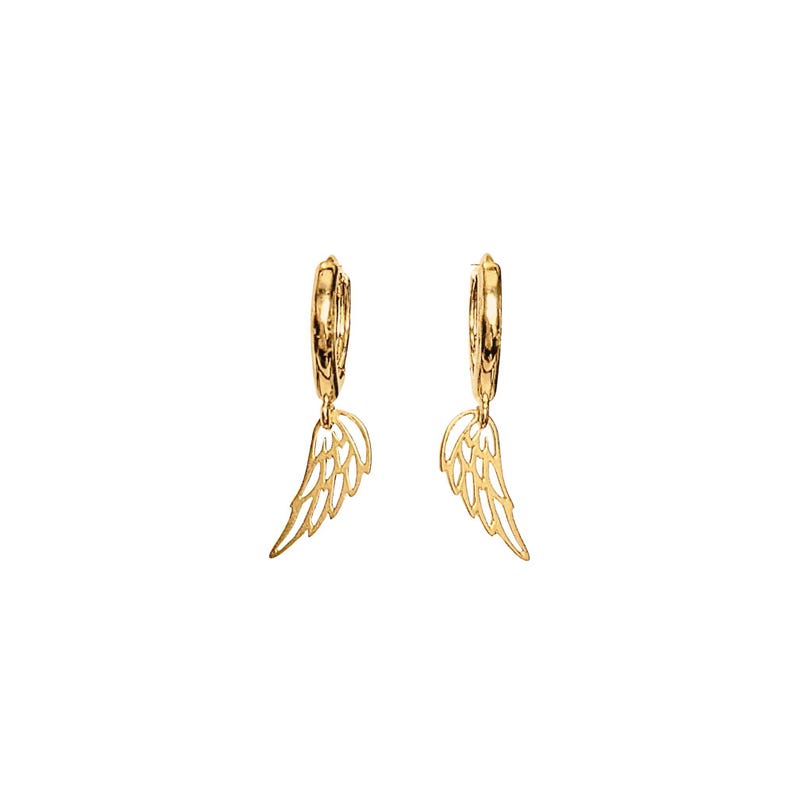 Angel Wing Huggie Hoop earrings, Gold - 15mm - - LadybugfeetDesigns -