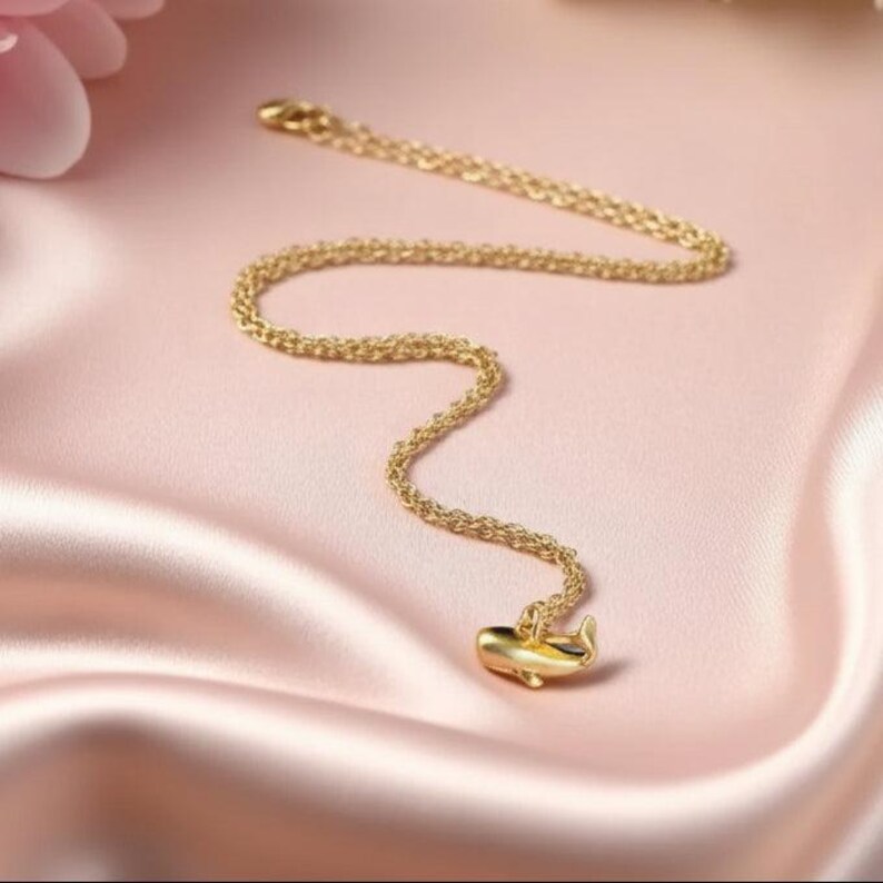 Whale necklace, Gold - 20 inch - - LadybugfeetDesigns -