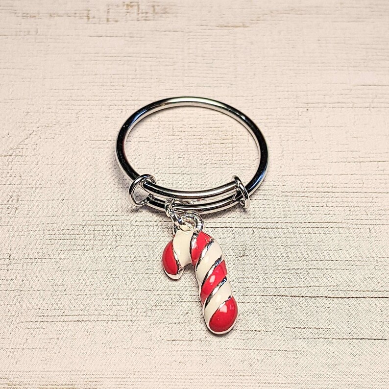 Candy Cane Expandable Charm Ring - - LadybugfeetDesigns -