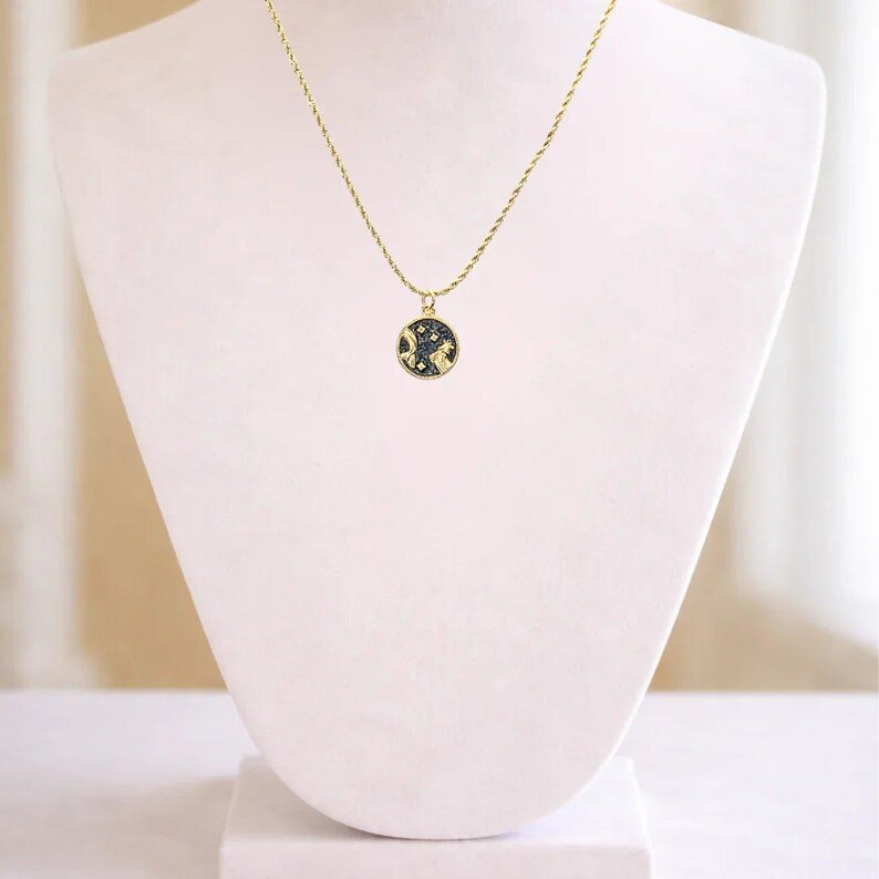 Blue Enamel Zodiac Pendant Necklace, Gold - 20 inches - - LadybugfeetDesigns -