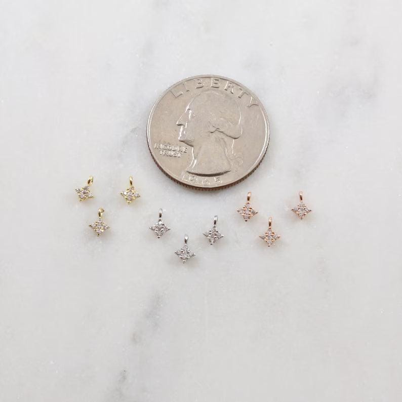 Tiny CZ Diamond Adjustable Charm Ring, Gold - - LadybugfeetDesigns -