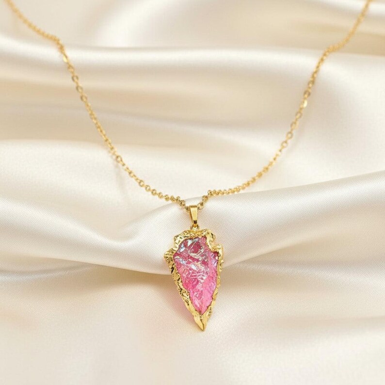Natural Titanium Quartz Crystal Arrowhead necklace, Gold - 18- 24 inch - - LadybugfeetDesigns -