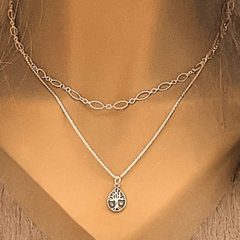 Tree of Life Necklace Set, Silver - - LadybugfeetDesigns -