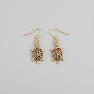 Leopard Skin Turtle Earrings, Gold - - LadybugfeetDesigns -
