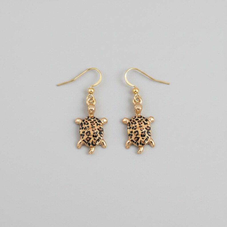 Leopard Skin Turtle Earrings, Gold - - LadybugfeetDesigns -