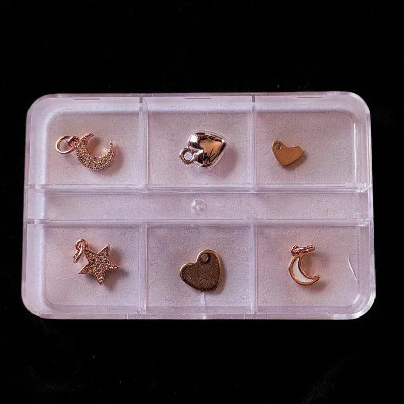 Celestial/Heart Mini Charm Box - 6 pc., Rose-Gold Charm Kit - - LadybugfeetDesigns -
