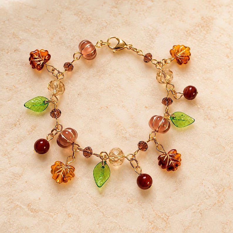 Autumn Glow Crystal Bead Bracelet, Gold - - LadybugfeetDesigns -
