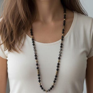 Spider Web Jasper + Hematite + Crystal Semi-Precious Gemstone Necklace - 36 inch - - LadybugfeetDesigns -