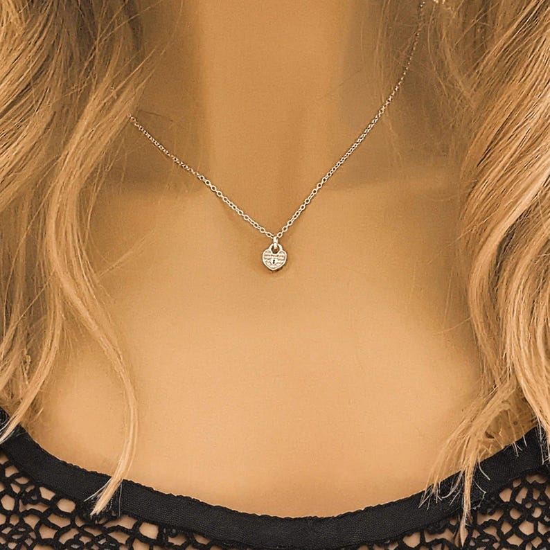 CZ Heart Charm Necklace - Sterling Silver - 18 inch - - LadybugfeetDesigns -