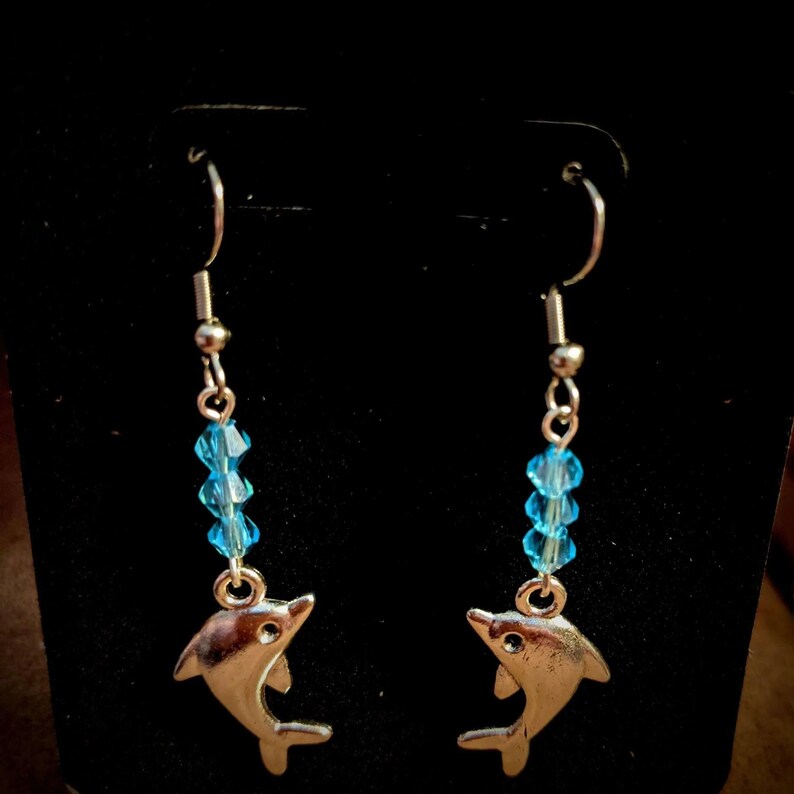 Dolphin Crystal Earrings - - LadybugfeetDesigns -