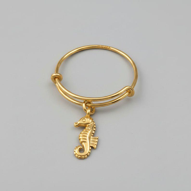 Seahorse Expandable Charm Ring - Gold - - LadybugfeetDesigns -