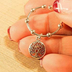 Sterling Silver Tree of Life Adjustable Charm Ring - - LadybugfeetDesigns -