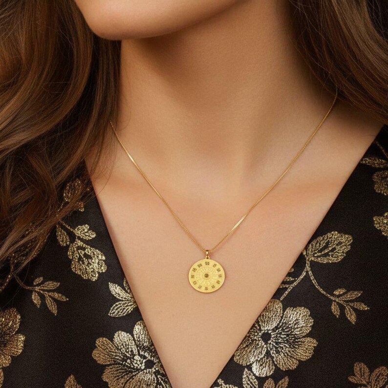 Zodiac Wheel Chart necklace, Gold - adjustable up to 24 inches - - LadybugfeetDesigns -