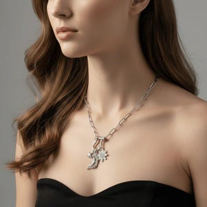 Celestial Moon Face, CZ Sun and Star Shackle Clasp Carabiner Necklace, Silver - 20 inch - - LadybugfeetDesigns -