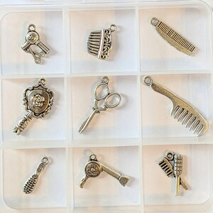 Hair Dresser Charm Box - 9 pc., Silver - - LadybugfeetDesigns -