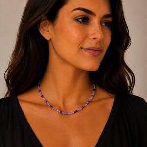 Purple Beaded Choker Necklace - 16 inch - - LadybugfeetDesigns -
