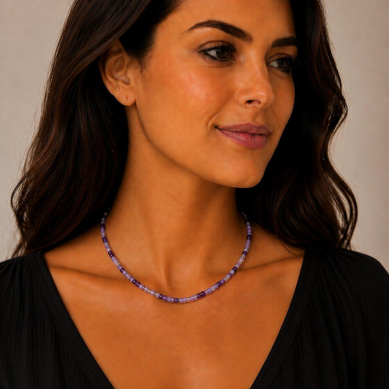 Purple Beaded Choker Necklace - 16 inch - - LadybugfeetDesigns -