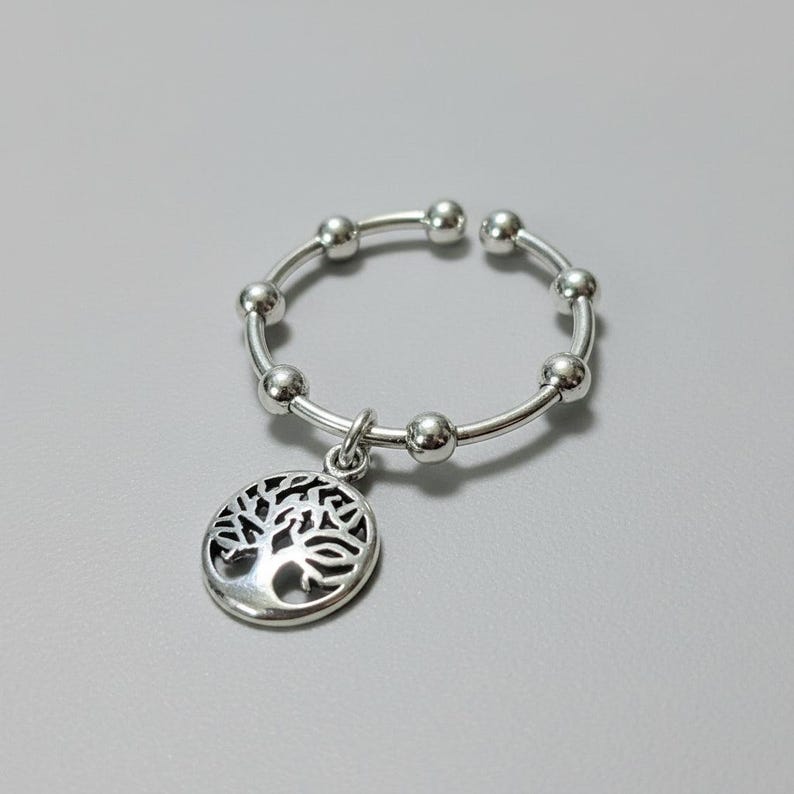 Sterling Silver Tree of Life Adjustable Charm Ring - - LadybugfeetDesigns -