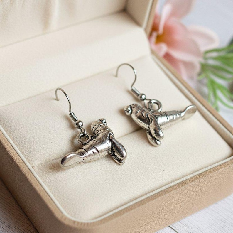 Manatee Stainless Steel hook earrings - - LadybugfeetDesigns -