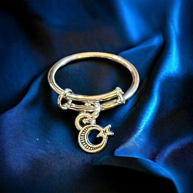 Moon Star Expandable Charm Ring - - LadybugfeetDesigns -