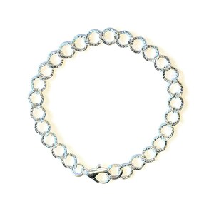Bright Silver Textured Oval Link Charm Bracelet Base - D.i.y. - Build Your Charm Bracelet! - - LadybugfeetDesigns -