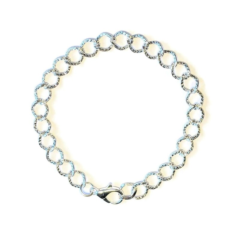 Bright Silver Textured Oval Link Charm Bracelet Base - D.i.y. - Build Your Charm Bracelet! - - LadybugfeetDesigns -