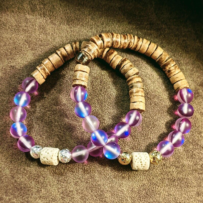 Iridescent Purple Mystic Aura Quartz Gemstone Diffuser bracelet - - LadybugfeetDesigns -