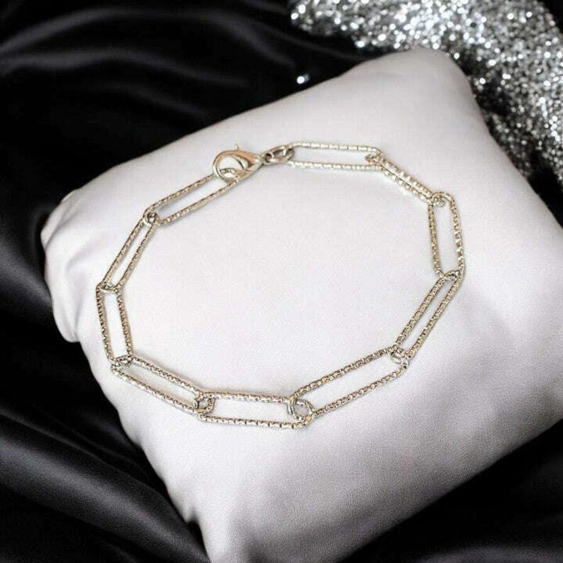 Diamond Cut Silver Paperclip Chain Bracelet - - LadybugfeetDesigns -