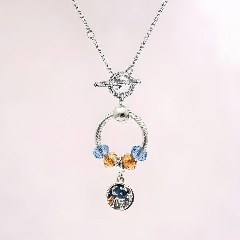 Sleeping Under the Stars Sterling Silver Toggle Charm Necklace, 20 inches - - LadybugfeetDesigns -